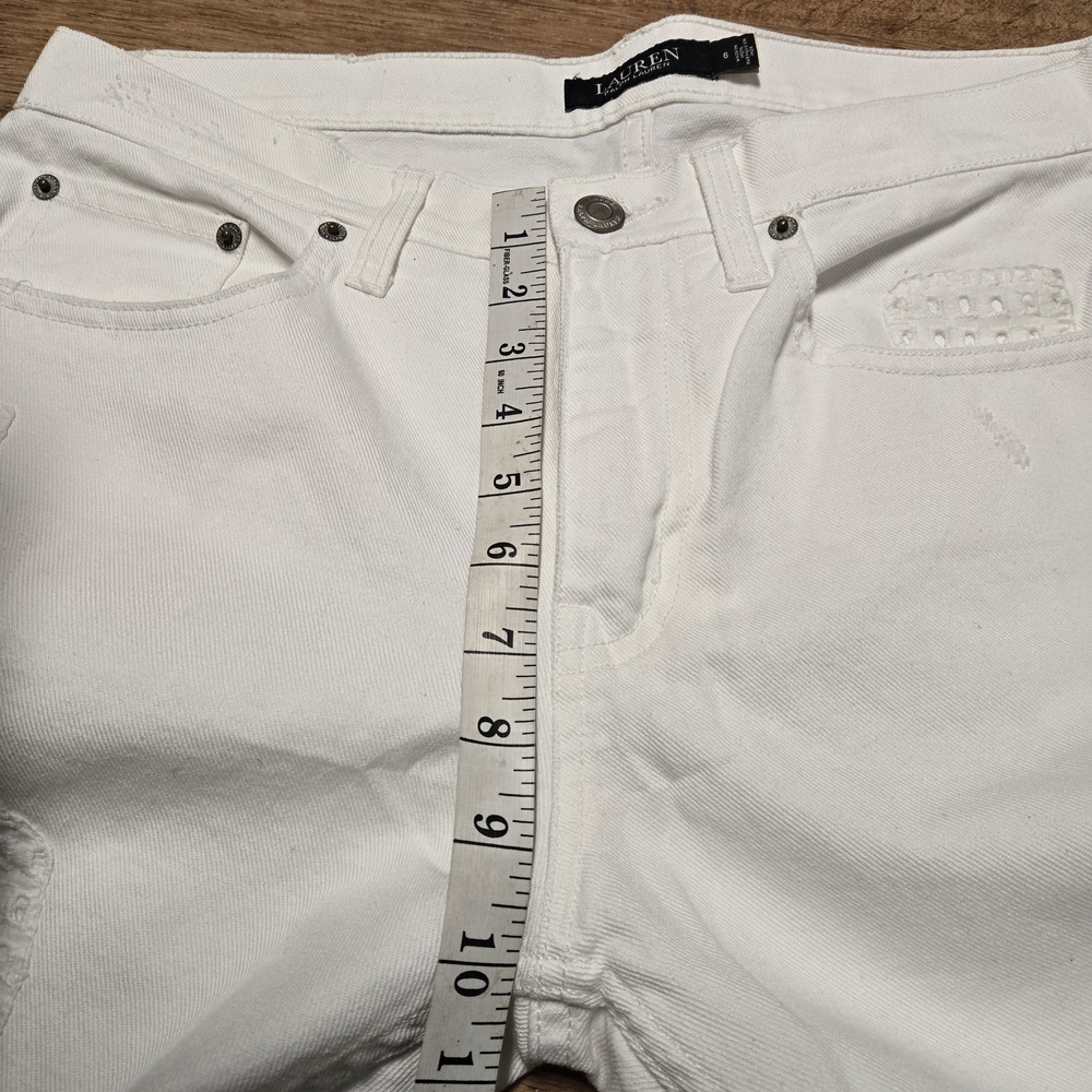 Ralph Lauren Black Label Cream Straight Leg Jeans Distressed Patchwork Size 6 - Picture 8 of 11